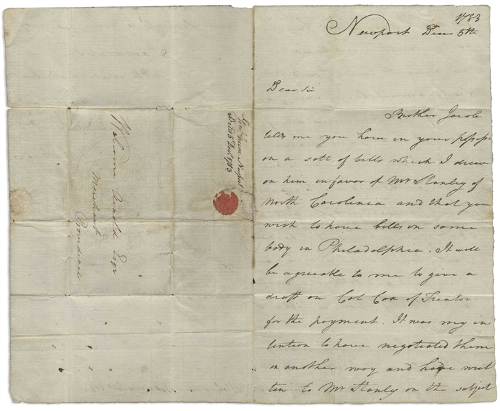 Major General Nathanael Greene Autograph Letter Signed Shortly After the Revolutionary War -- Heavy in Debt Due to Paying for His Soldiers' Clothing During the War, Greene Here Negotiates Money Owed